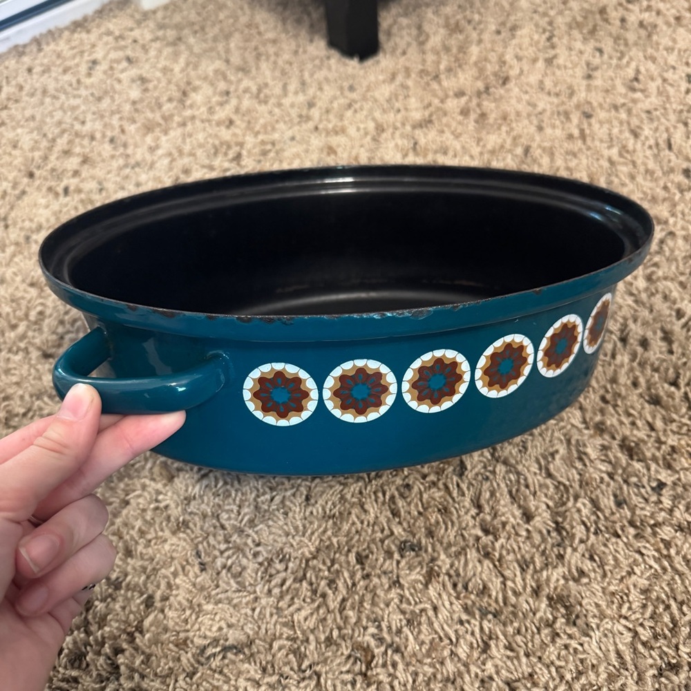 Vintage 70’s Teal Enamel Roasting Pan - Picture 9 of 15